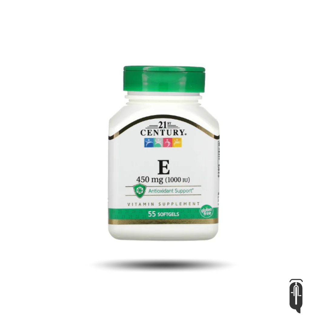 Vitamina E, 450 mg (1000 UI), 55 cápsulas blandas -21st Century